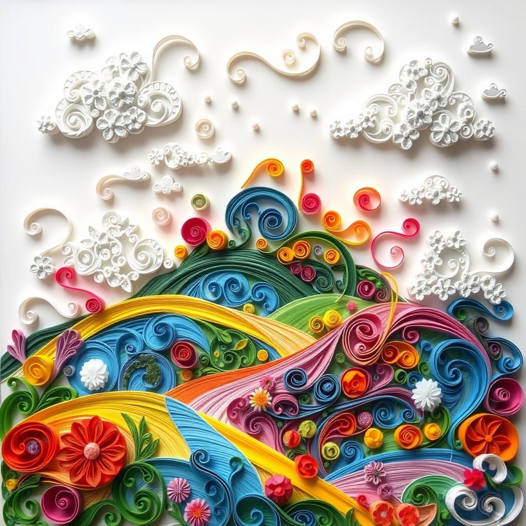 Dreamlike Quilling Artwork with Whimsical Landscapes