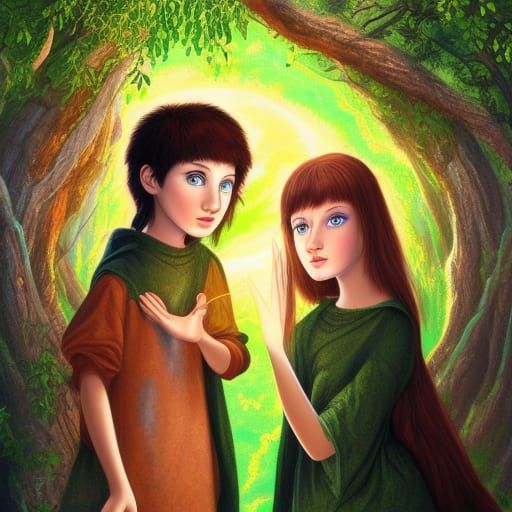 Twin Wizards in a Vibrant Magical Forest