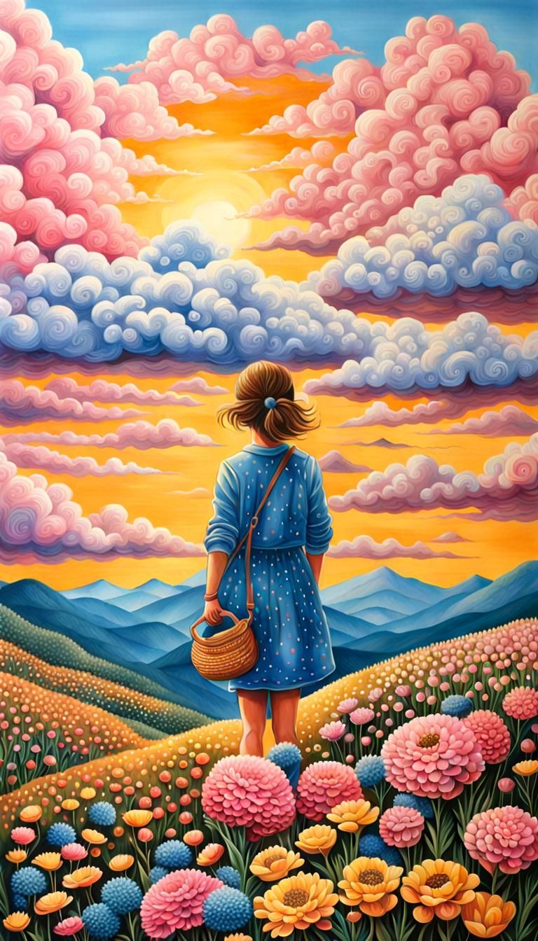 Hyperrealistic Close-Up: Joyful Expression in Sunset Landsca...