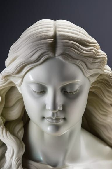 Marble Statue of Kneeling Woman Crying