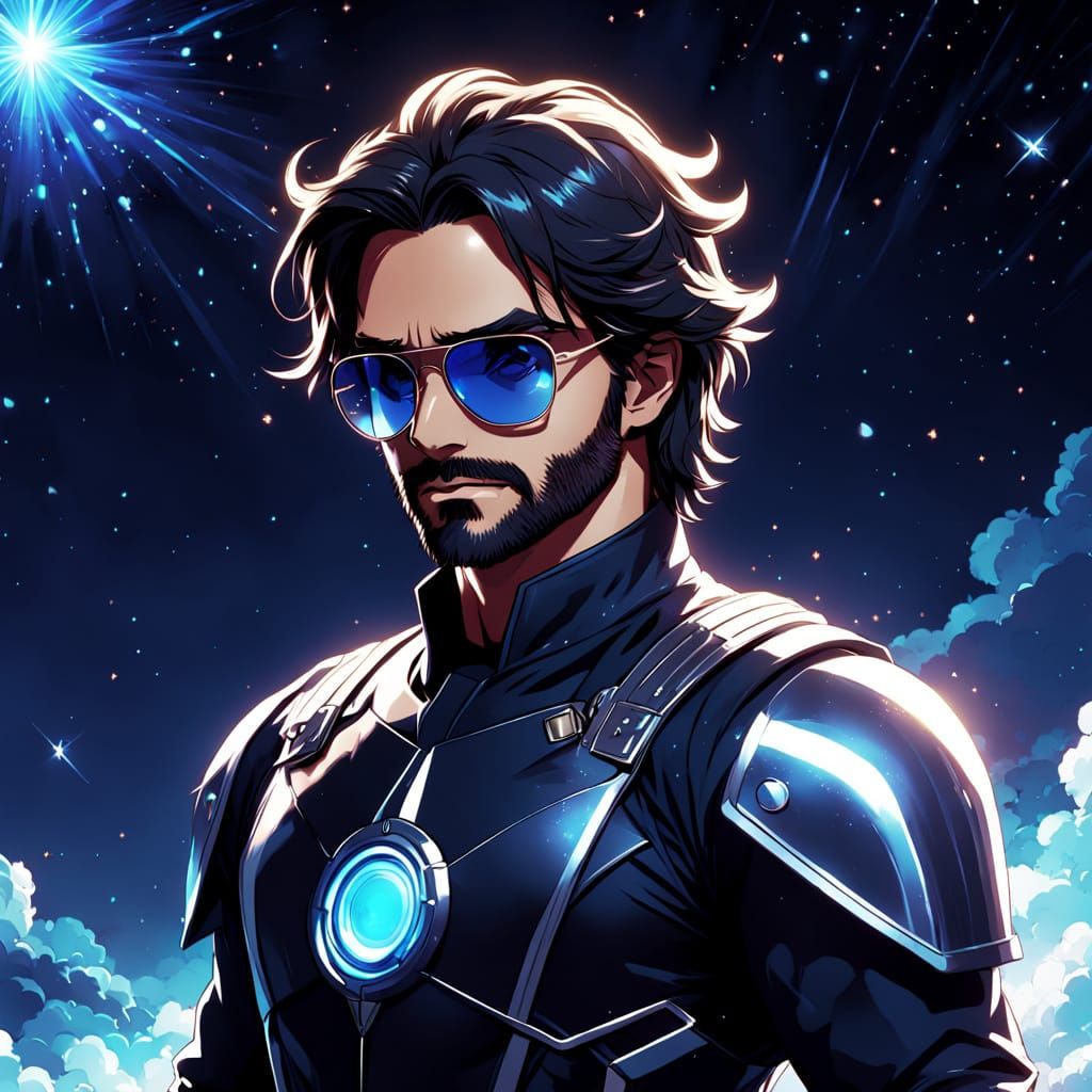 Cyberpunk Anime Wizard in Gaseous Nebula Attire