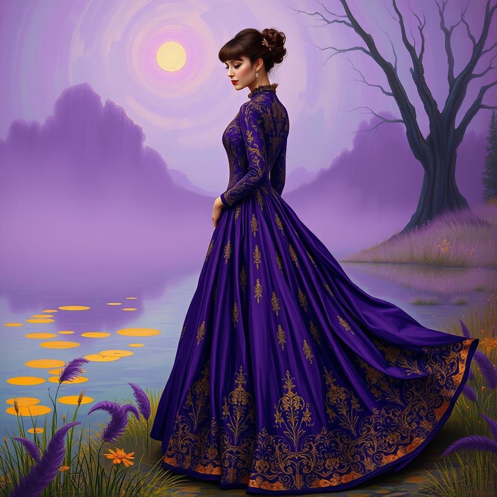 Victorian Woman in Purple Mist, Art Nouveau Style
