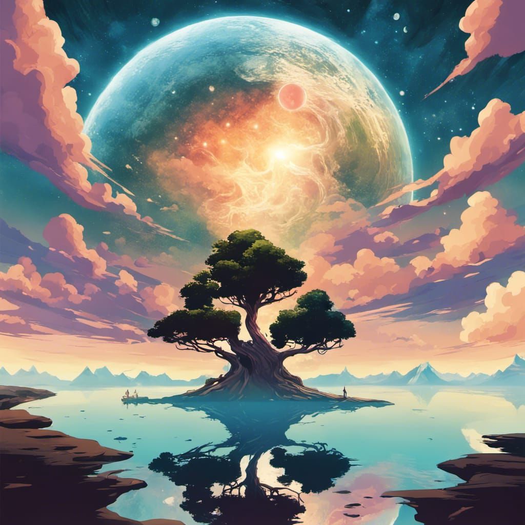 Surreal Yggdrasil Landscape in Breath of the Wild Style