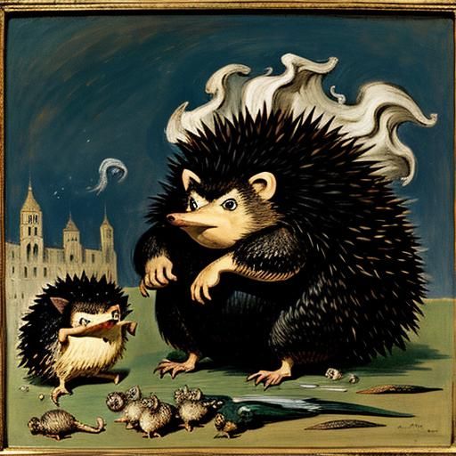 Angry Hedgehog in Goya and Soutine Style