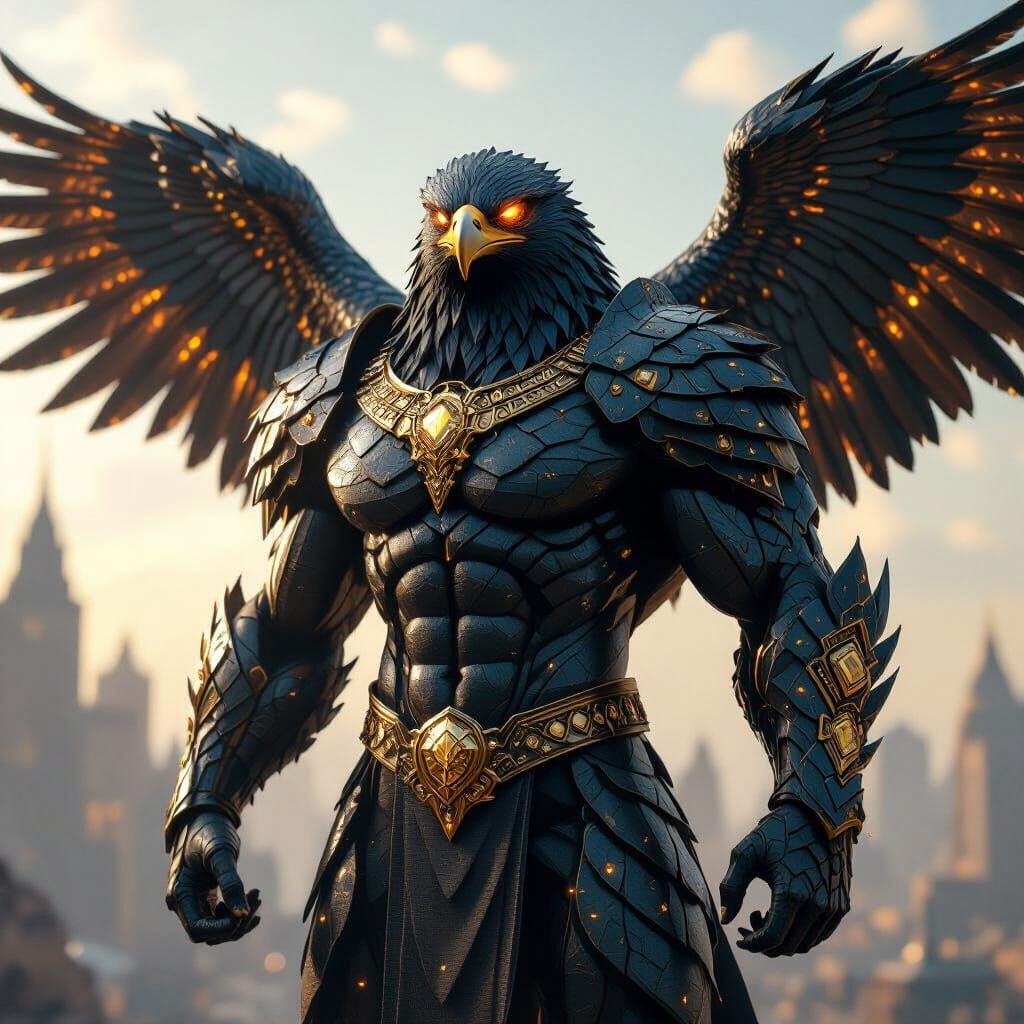 Obsidian Overlord: Eagle-Reptilian Alien Hybrid