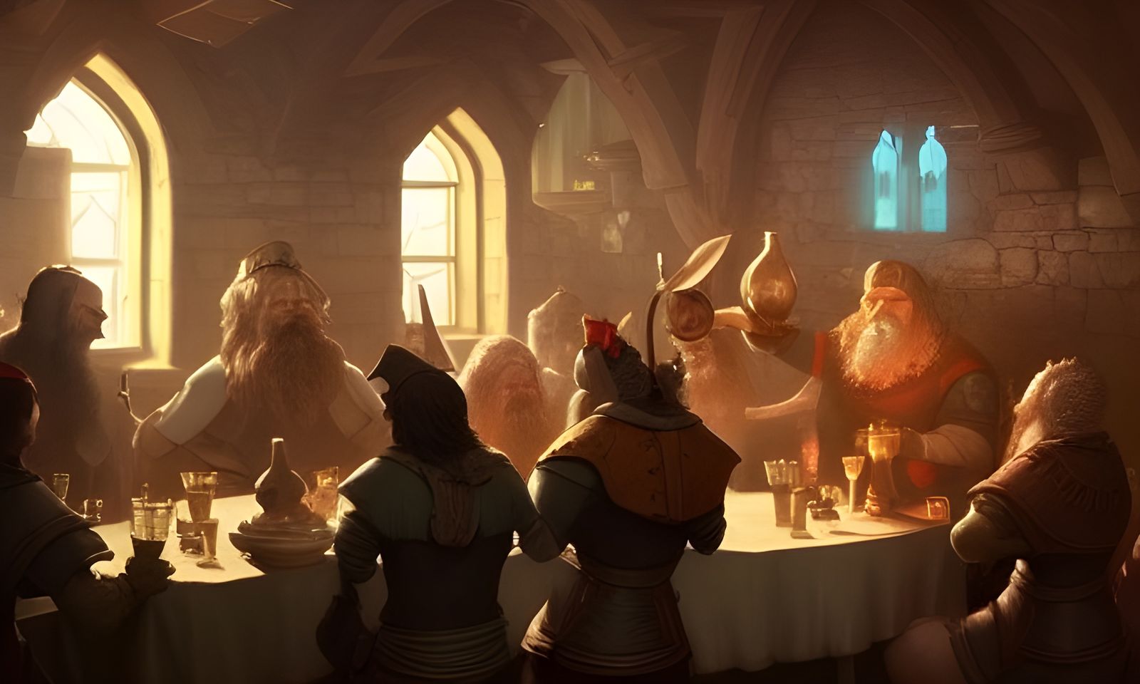 Lively Medieval Tavern with Dwarf, Fantasy Art