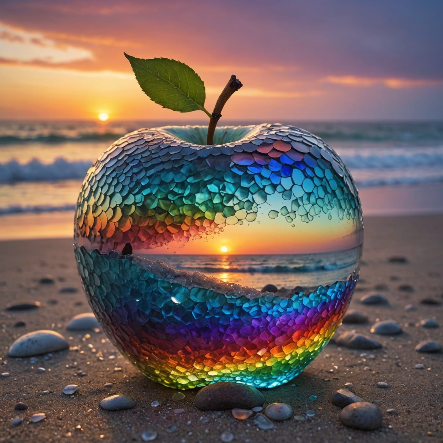 Rainbow Crystalline Apple with Sunset Beach