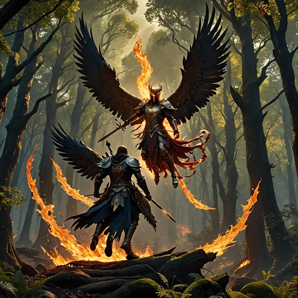 Archangel Gabriel on Phoenix with Flaming Sword