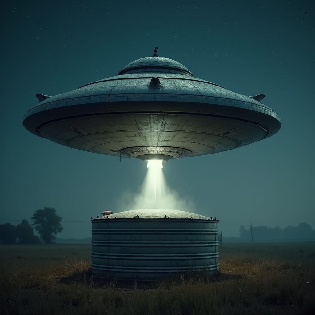 Sleek Metallic UFO Hovers Over Rural Farm