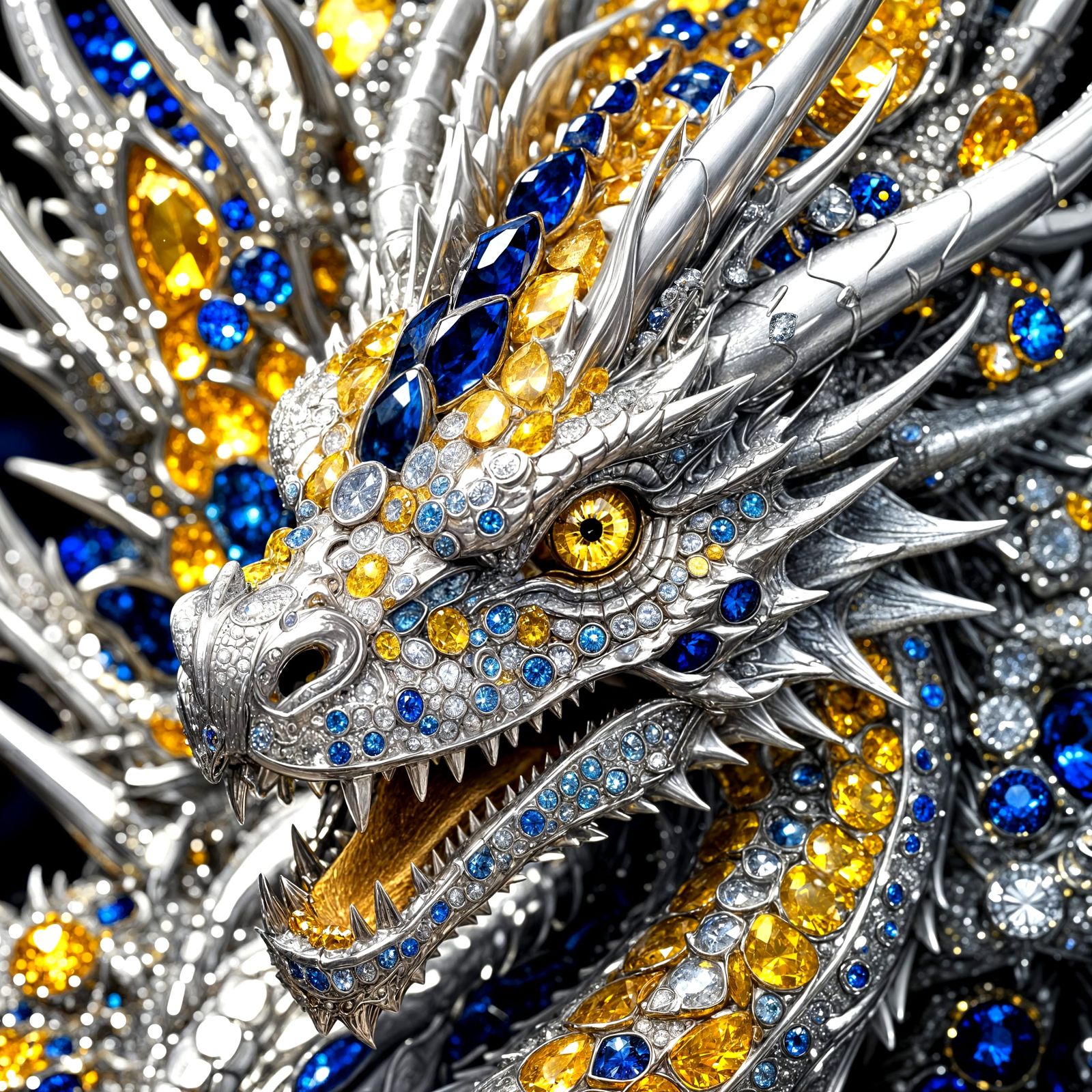 Dragon Pin (Detail); Diamonds And Sapphires In Platinum