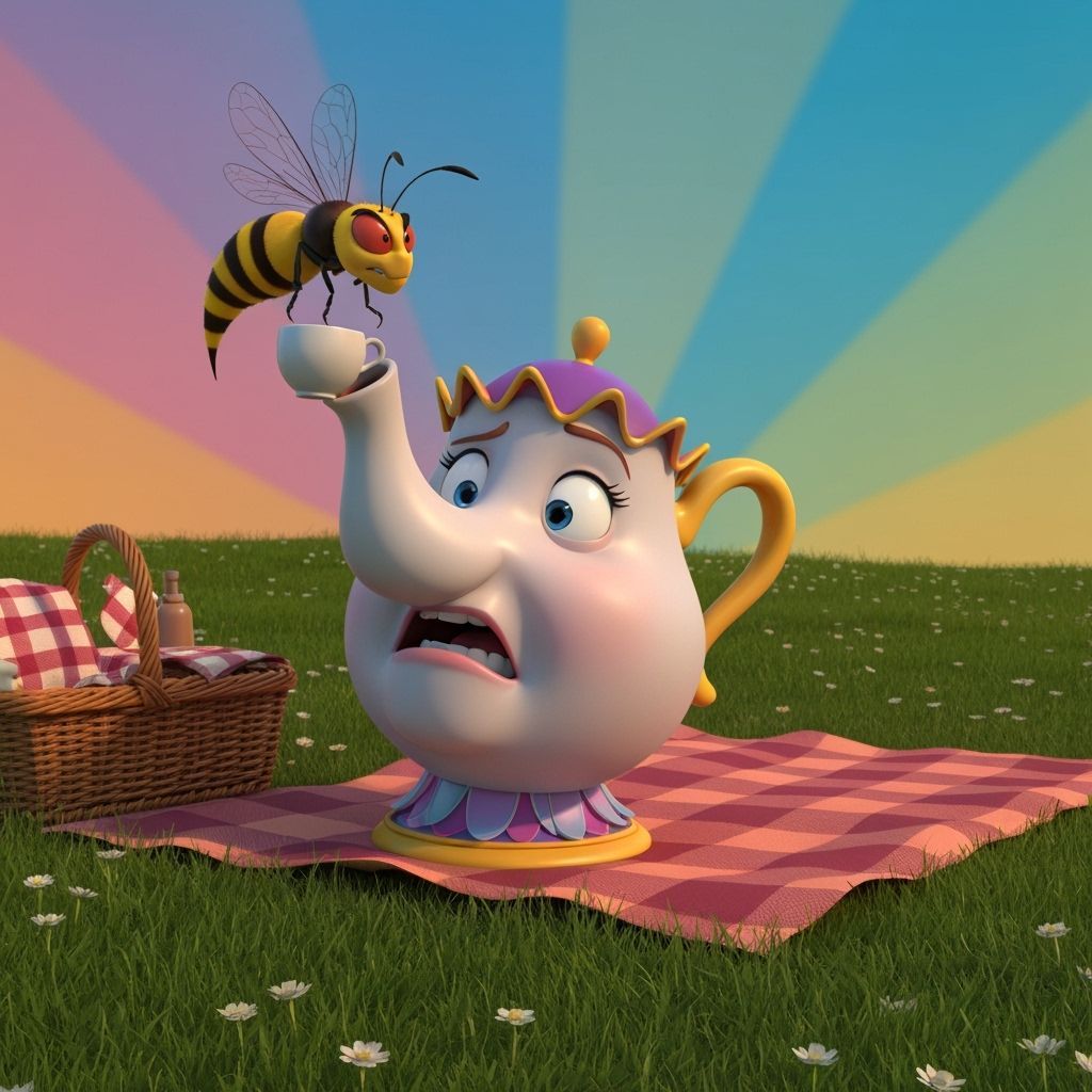 Terrified-faced animated Mrs. Potts, the teapot from Beauty ...
