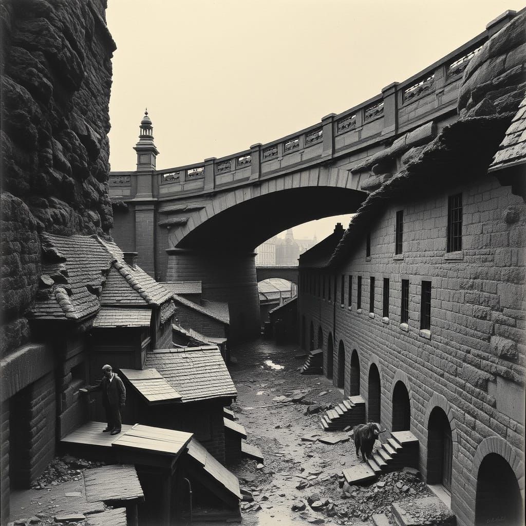Edinburgh Slums Under Bridge, 1855
