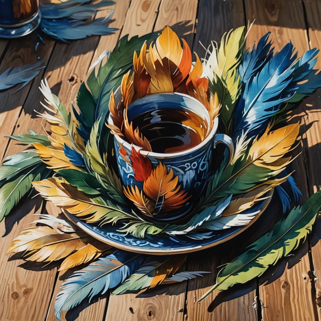Feather Cup: An Impressionist Gouache Masterpiece