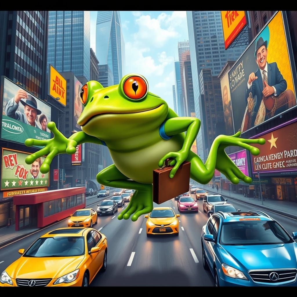 Whimsical Frogger Leaps Over NYC Highway in Colorful, Exagge...