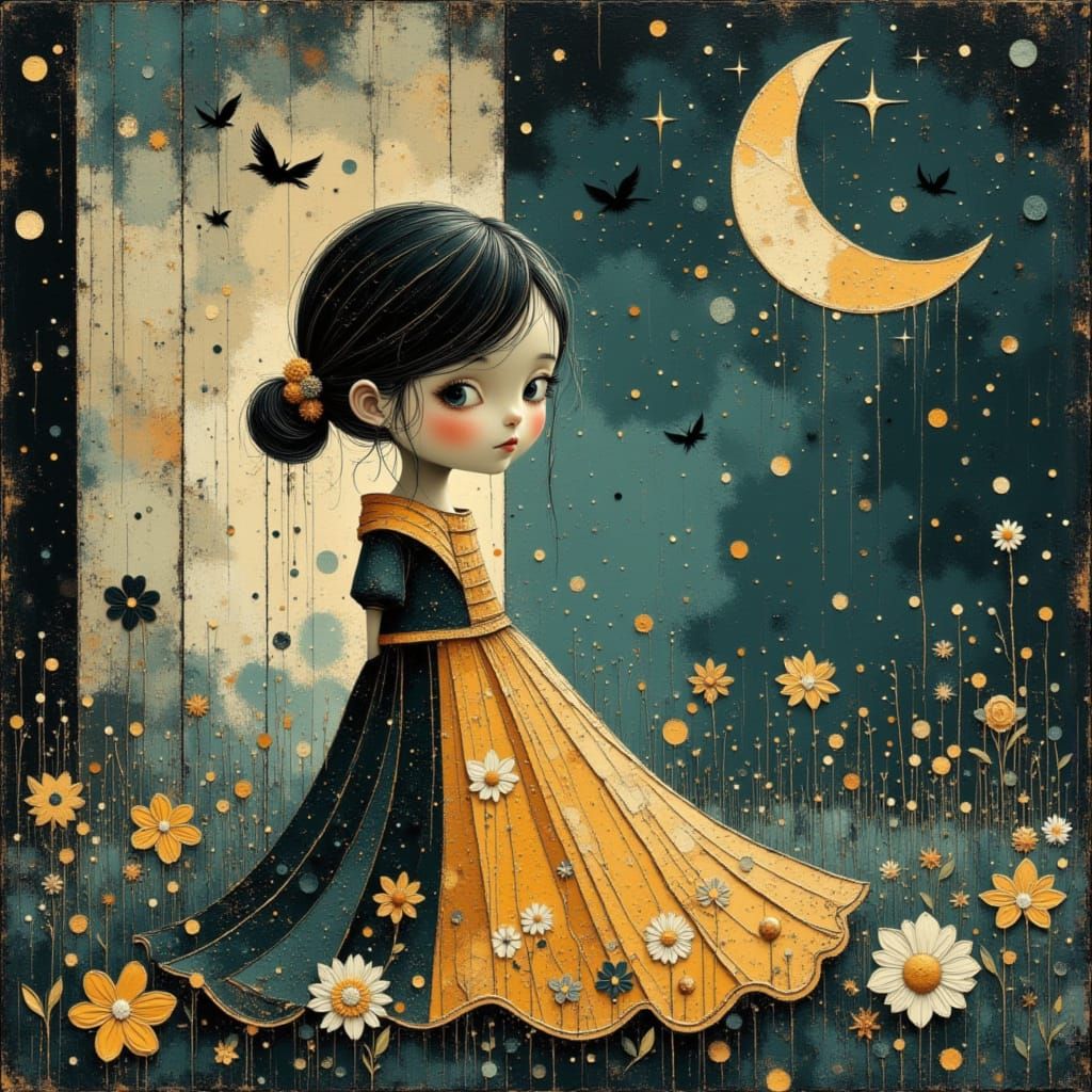 Girl in Nightgown with Earthy and Divine Oil Textures