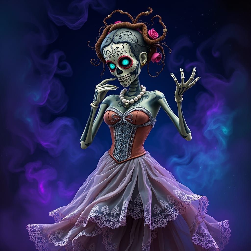 Sugar Skull Calavera Dances in Mystical Realm