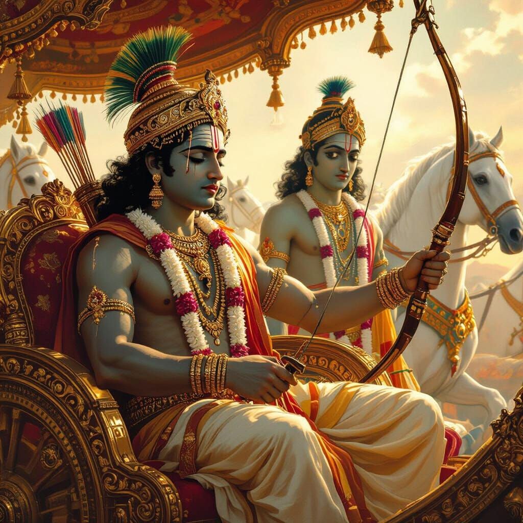 Arjuna's Despair: An Indian Mythology Painting