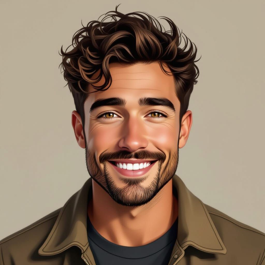 Handsome Athletic Man with Hazel Eyes and Warm Smile