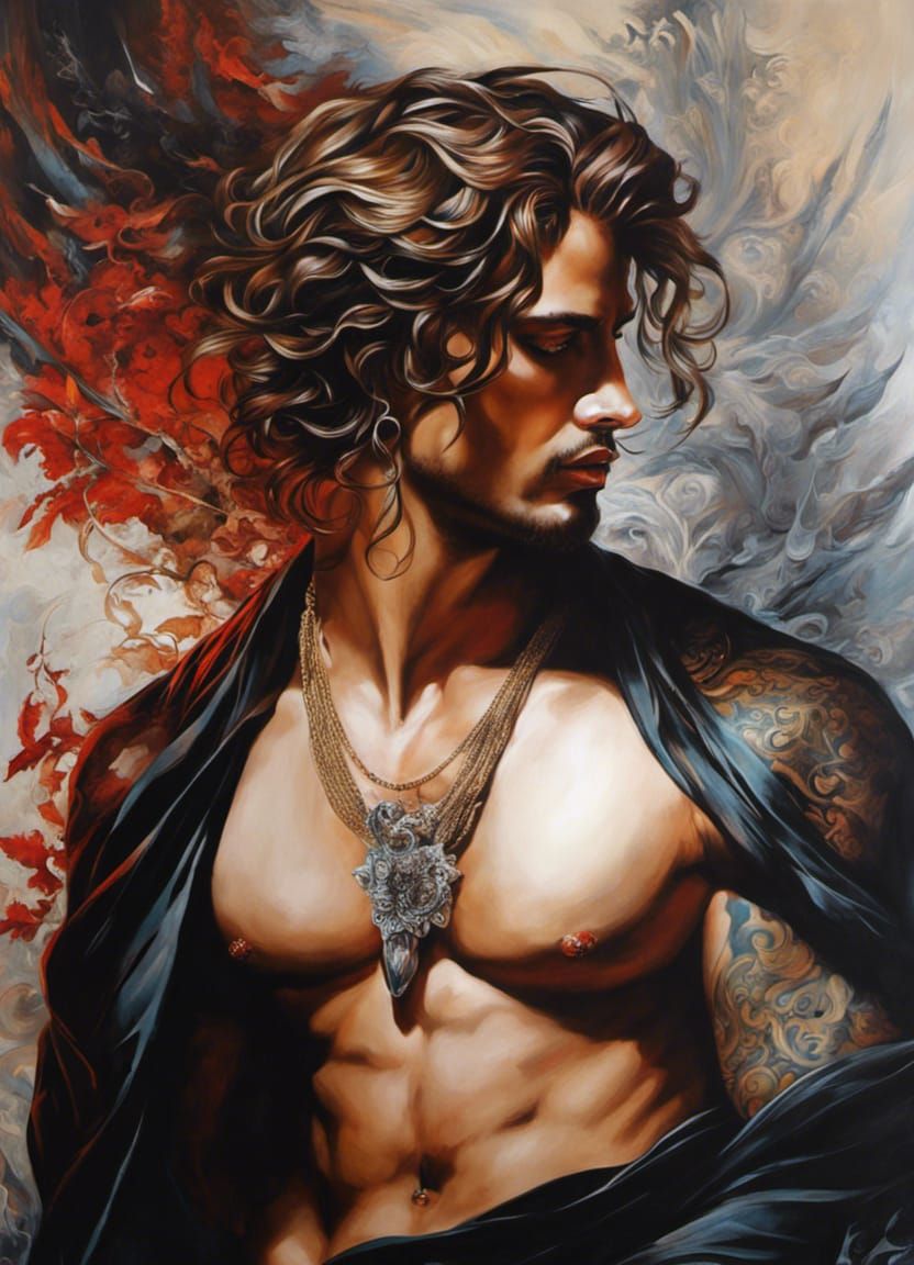 Gothic Homoerotic Portrait in Acrylic Style