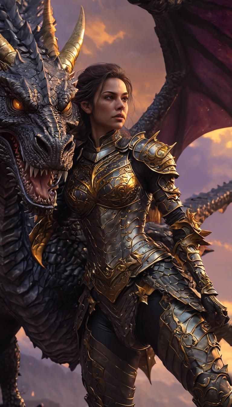 Dragon Rider in Dark Fantasy Landscape