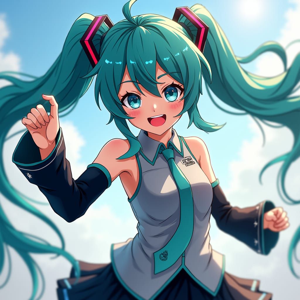 Dynamic Hatsune Miku in Manga Scan Style