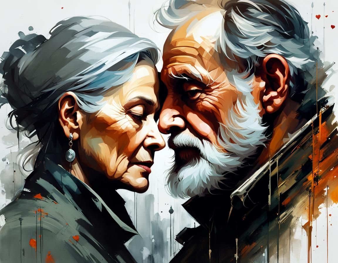 Touching Portrait of an Elderly Couple in Love