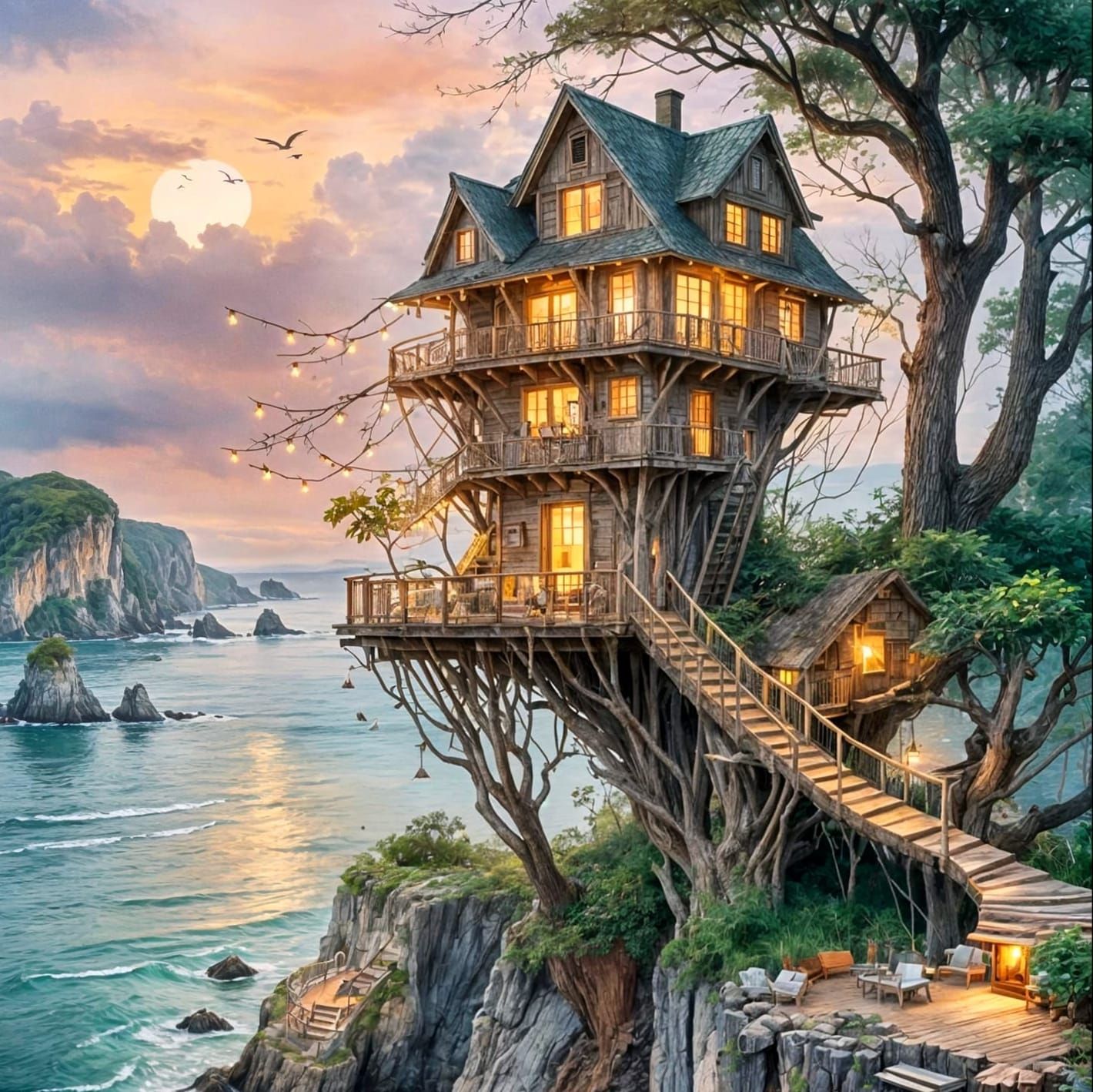 Cliffside Treehouse Above the Sea