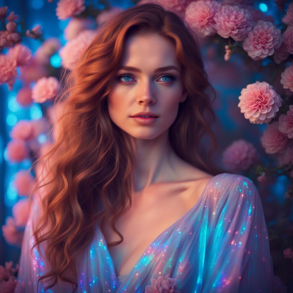 Holographic Woman in Synthwave Neon Retro Style