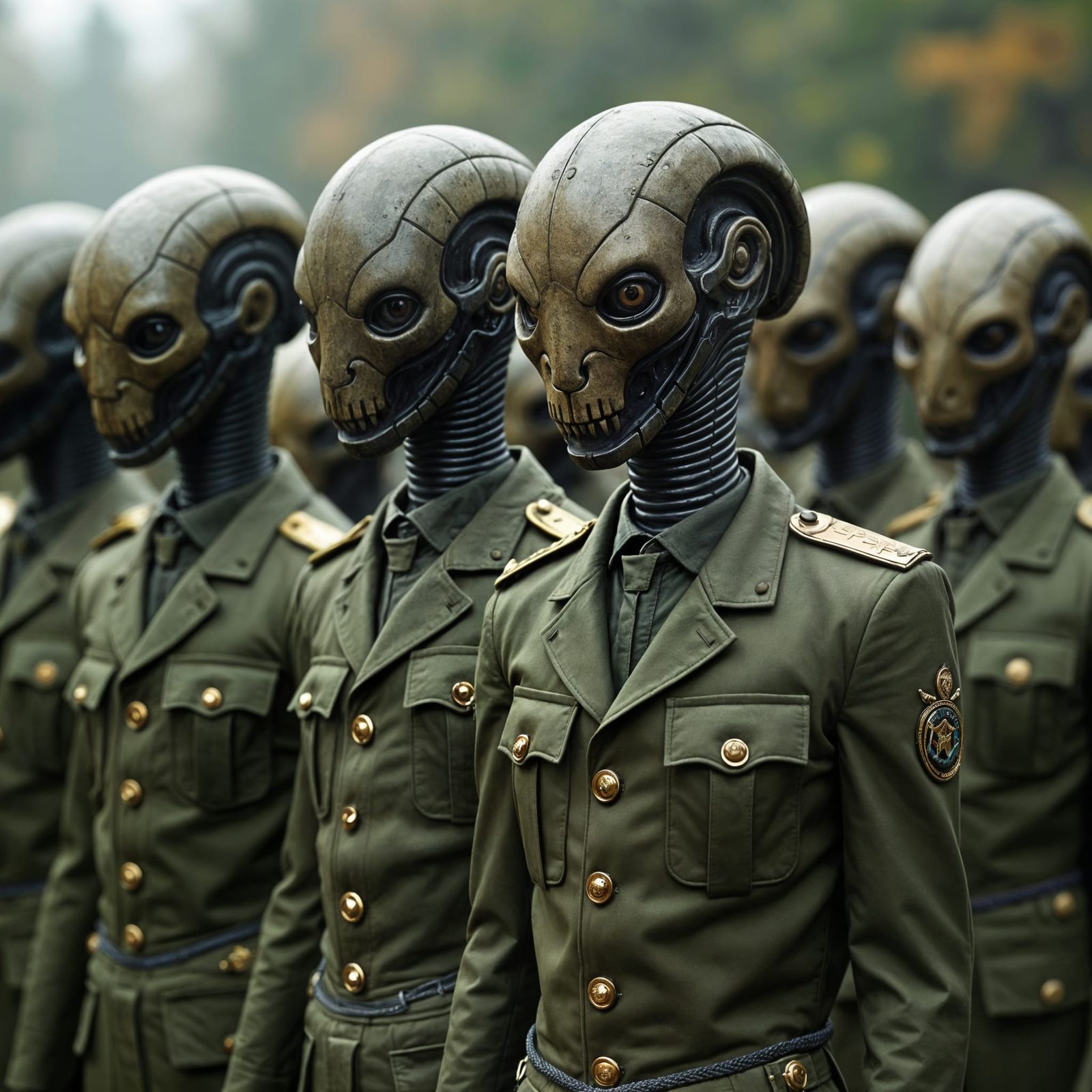 Worm Creatures with Human Faces in Military Uniform