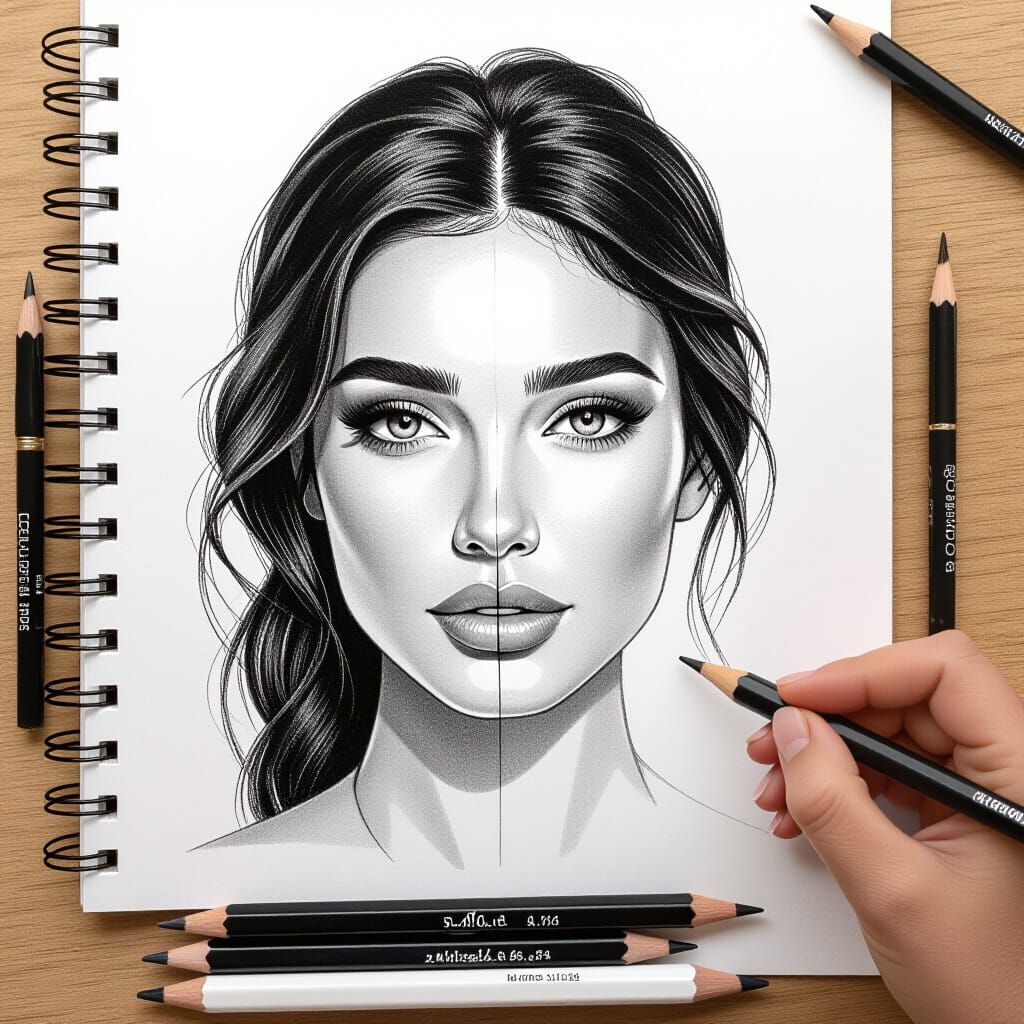 Finger Transforms Into Pencil Drawing Portrait