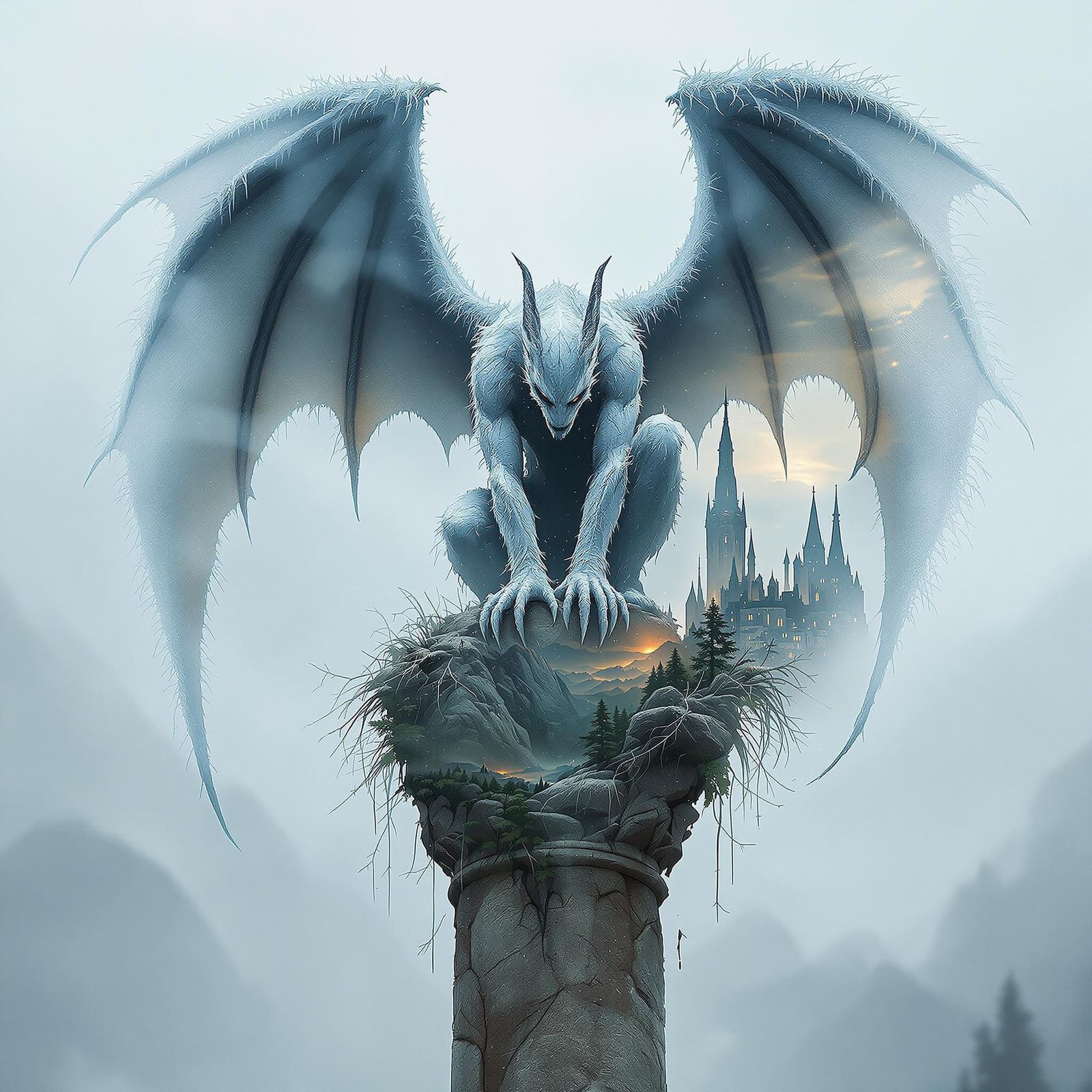 Frozen Gargoyle Guardians the Threshold to a Dreamlike Realm