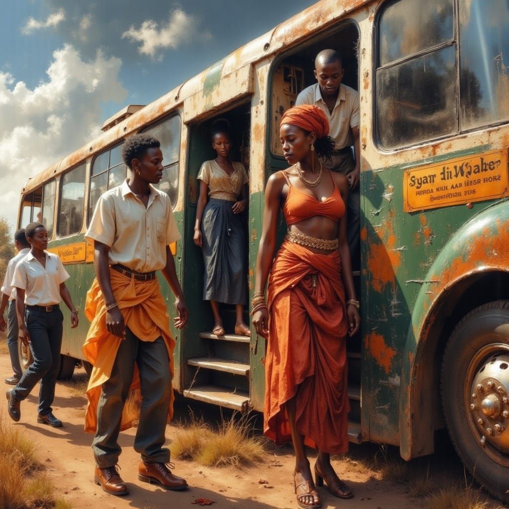African Woman Exiting Bus in Narok, Kenya