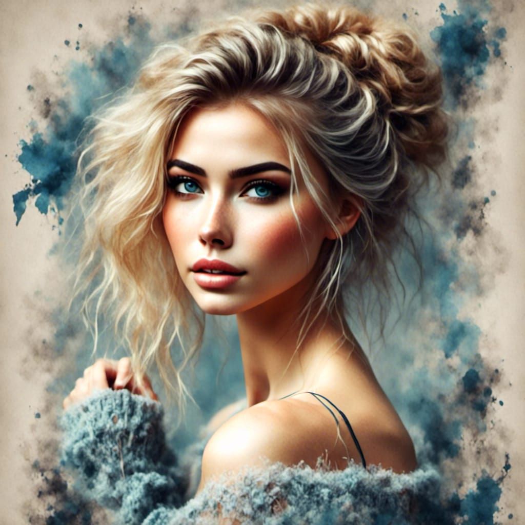 Stunning Woman Portrait in Antique Watercolor Style