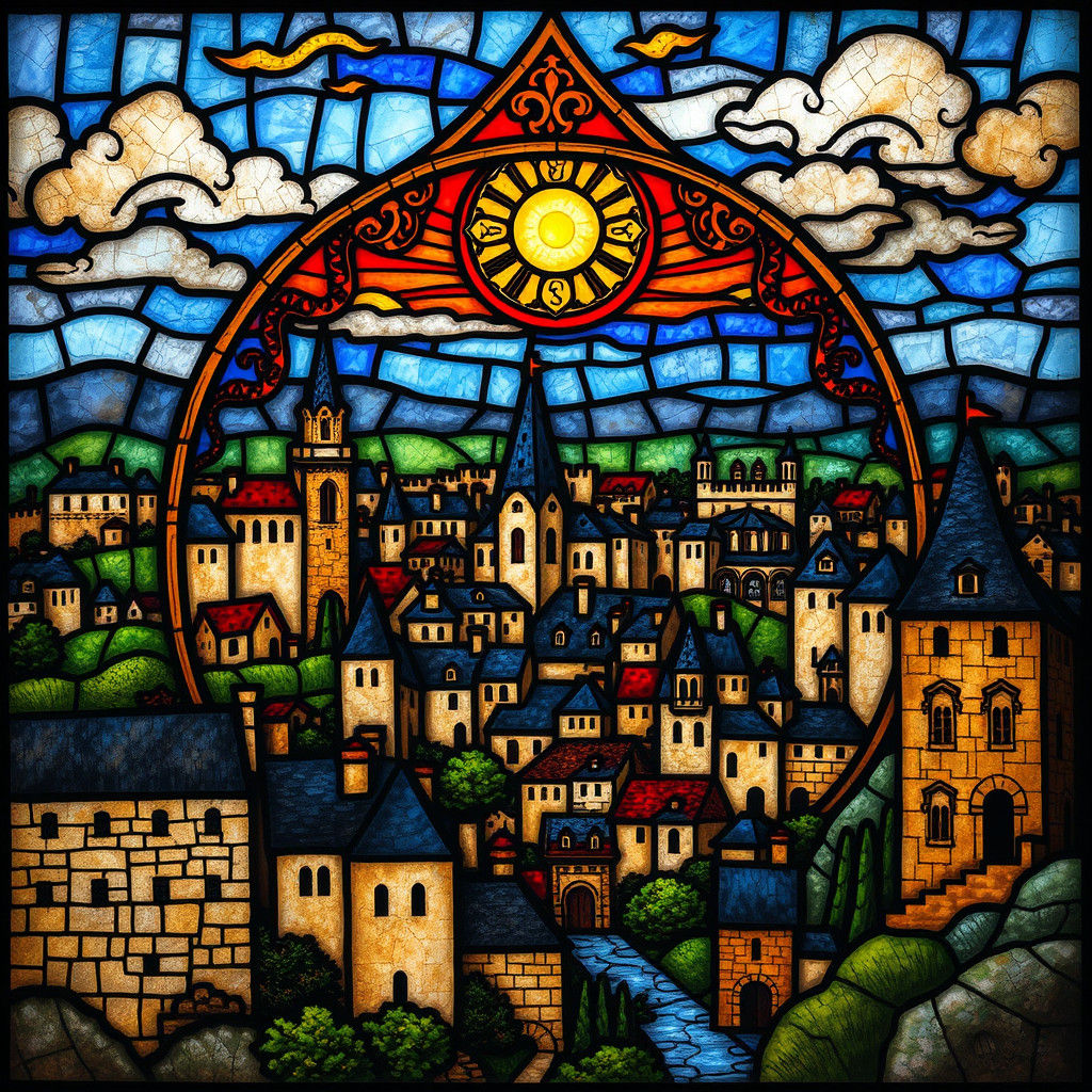 Carcassonne City in Stained Glass Art