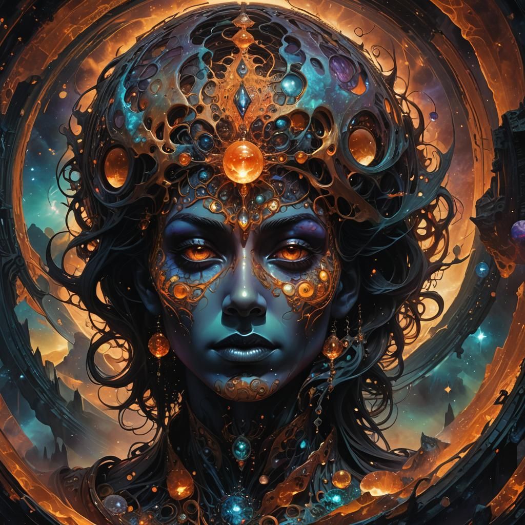 Fantastical Dreamscape Orb with Shadowed Face