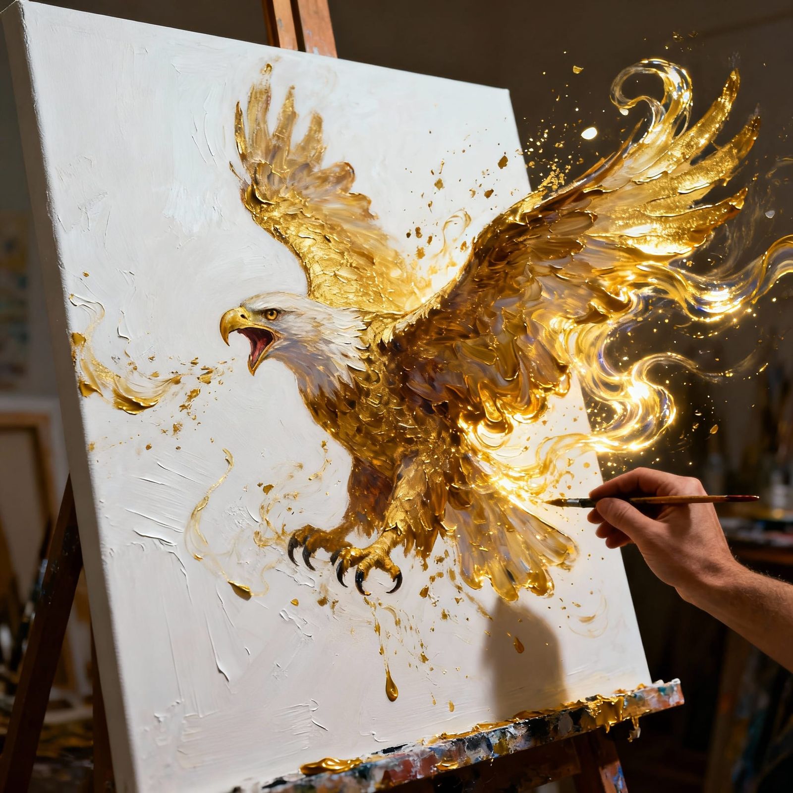 Golden Eagle Emerges From Paint Splash