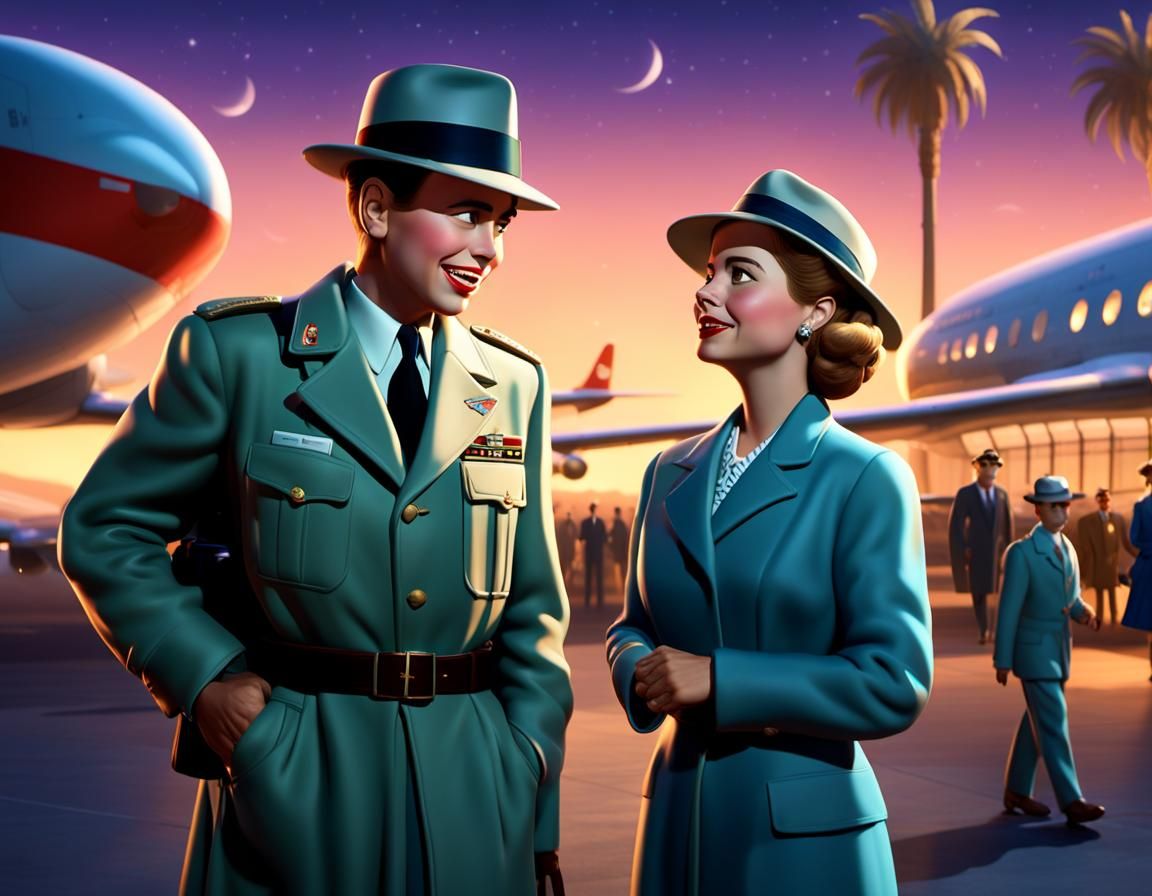 Casablanca Scene in Pixar Animation Style