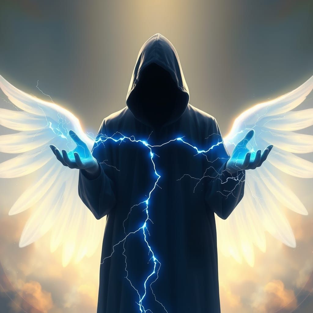 Mystical Figure Emanating Blue Energy in Ethereal Light