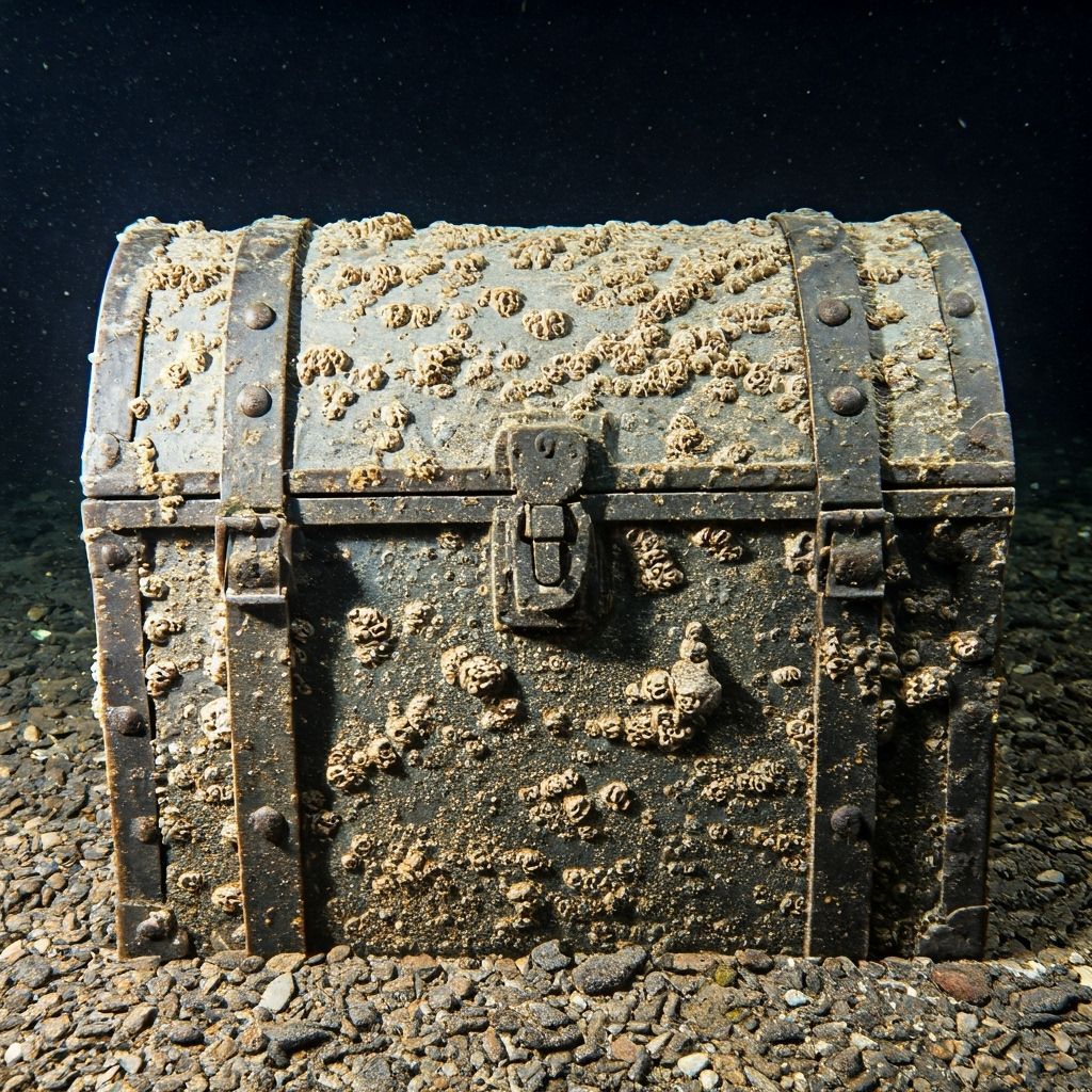 Sunken Treasure Chest Covered in Barnacles