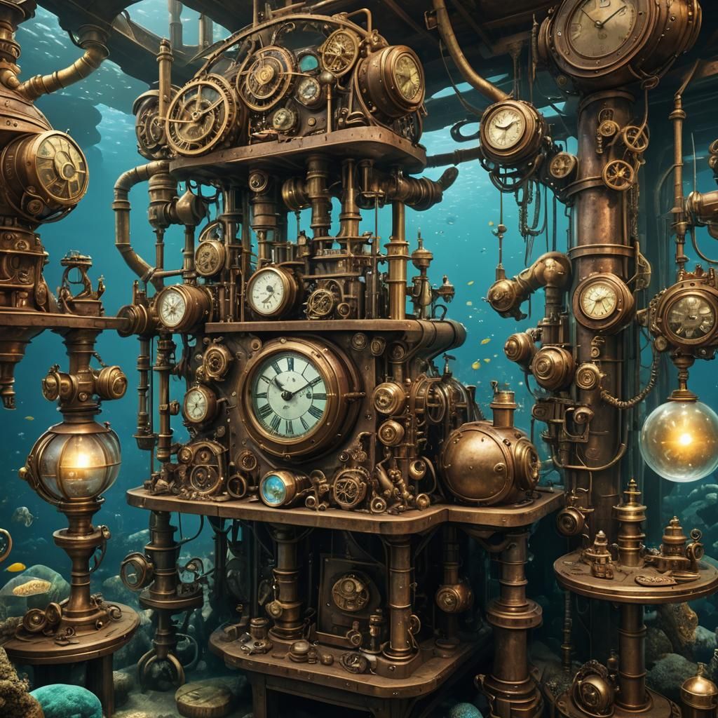 Underwater Steampunk Laboratory with Mermaids