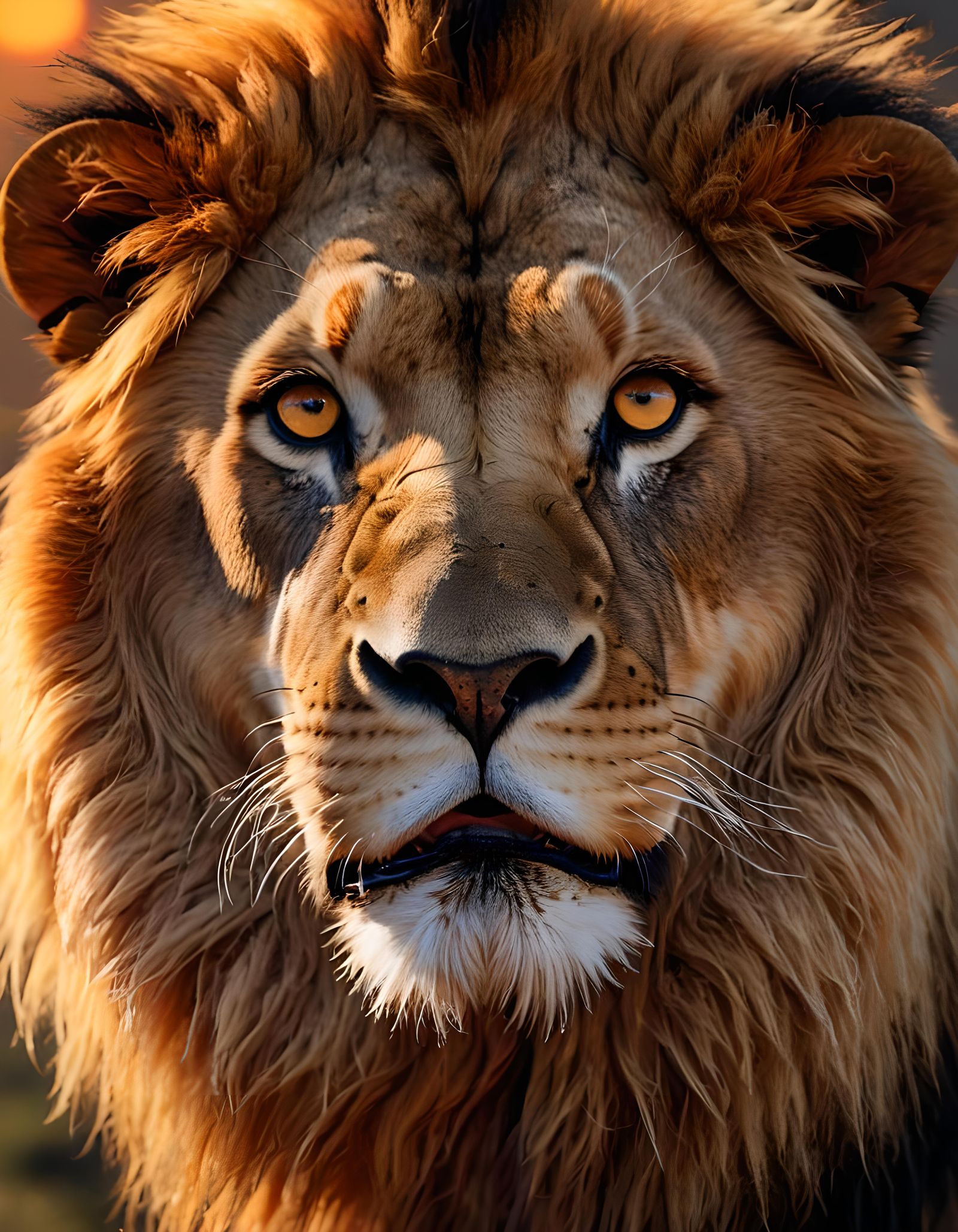 Majestic Lion Portrait in Savannah Sunset