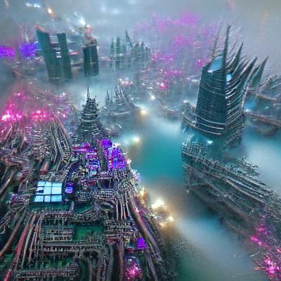 Magic Ethereal Cyberpunk City in 3D