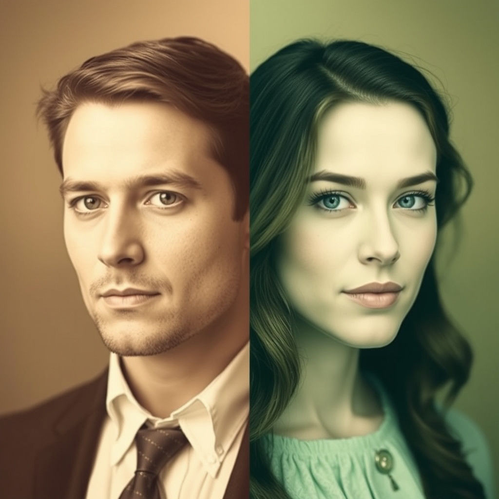 Mirrored Portrait: Past and Future in Sepia and Green