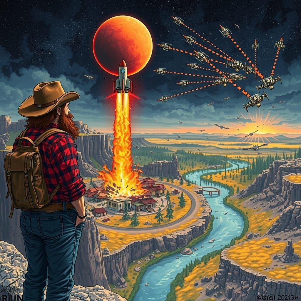 Mysterious Cowboy Amidst Apocalyptic Wasteland in Great Basi...