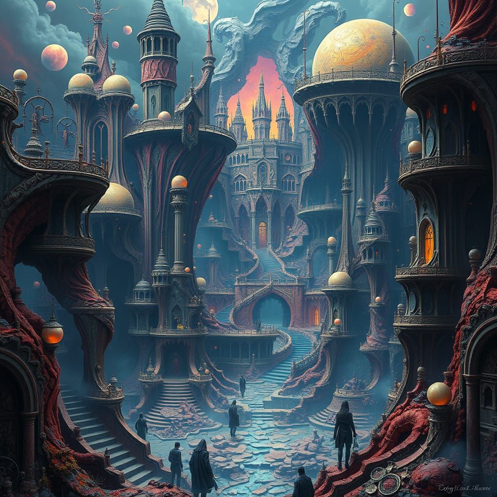 Surreal Landscape of Twisted Minds in Dark Fantasy Style