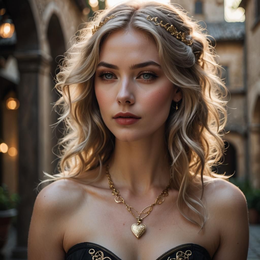 Renaissance Woman in Courtyard, Baroque Style Portrait