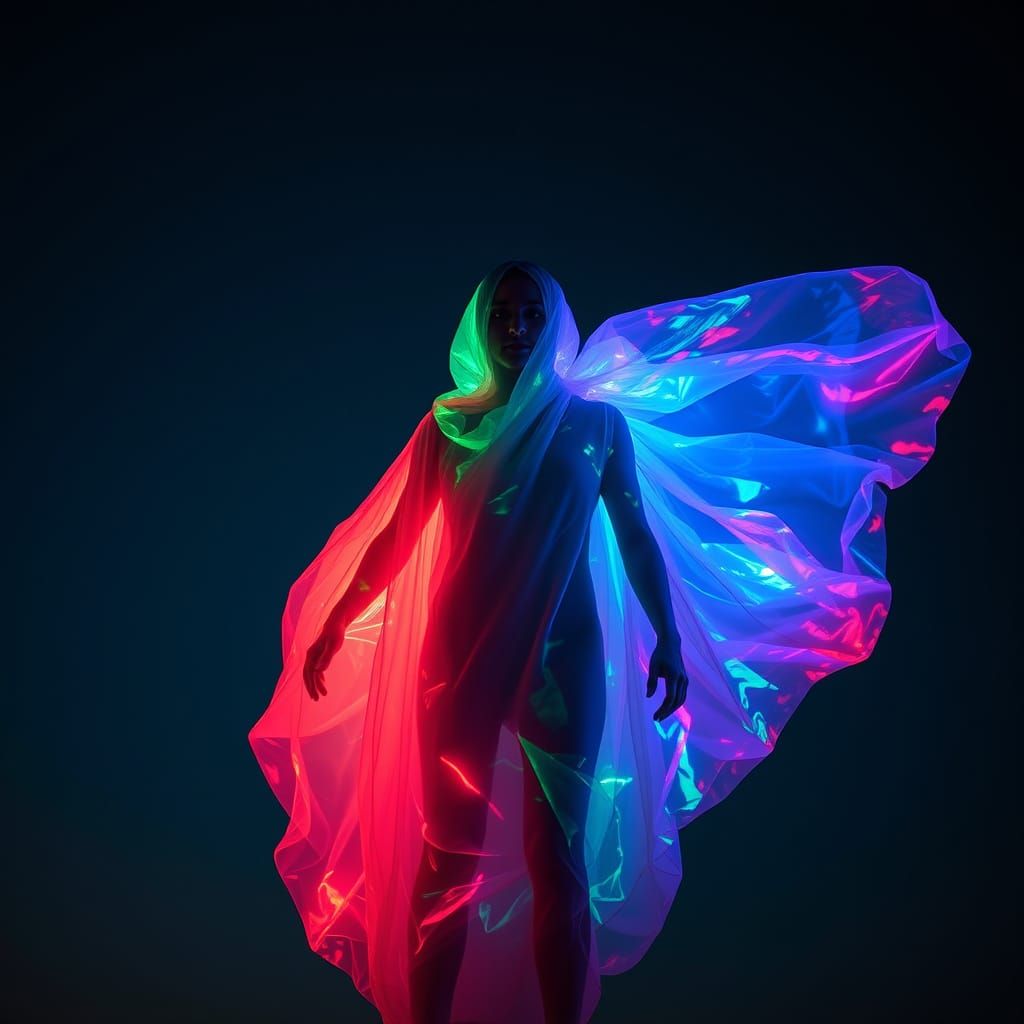 Vibrant, Iridescent Aura Surrounds a Figure in a Spectacle o...