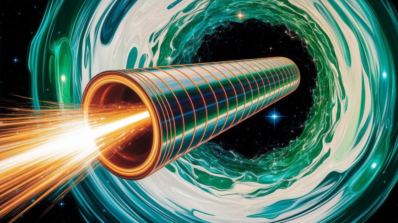 Vibrant Oil Painting of Iridescent Metal Cylinder in Cosmic ...