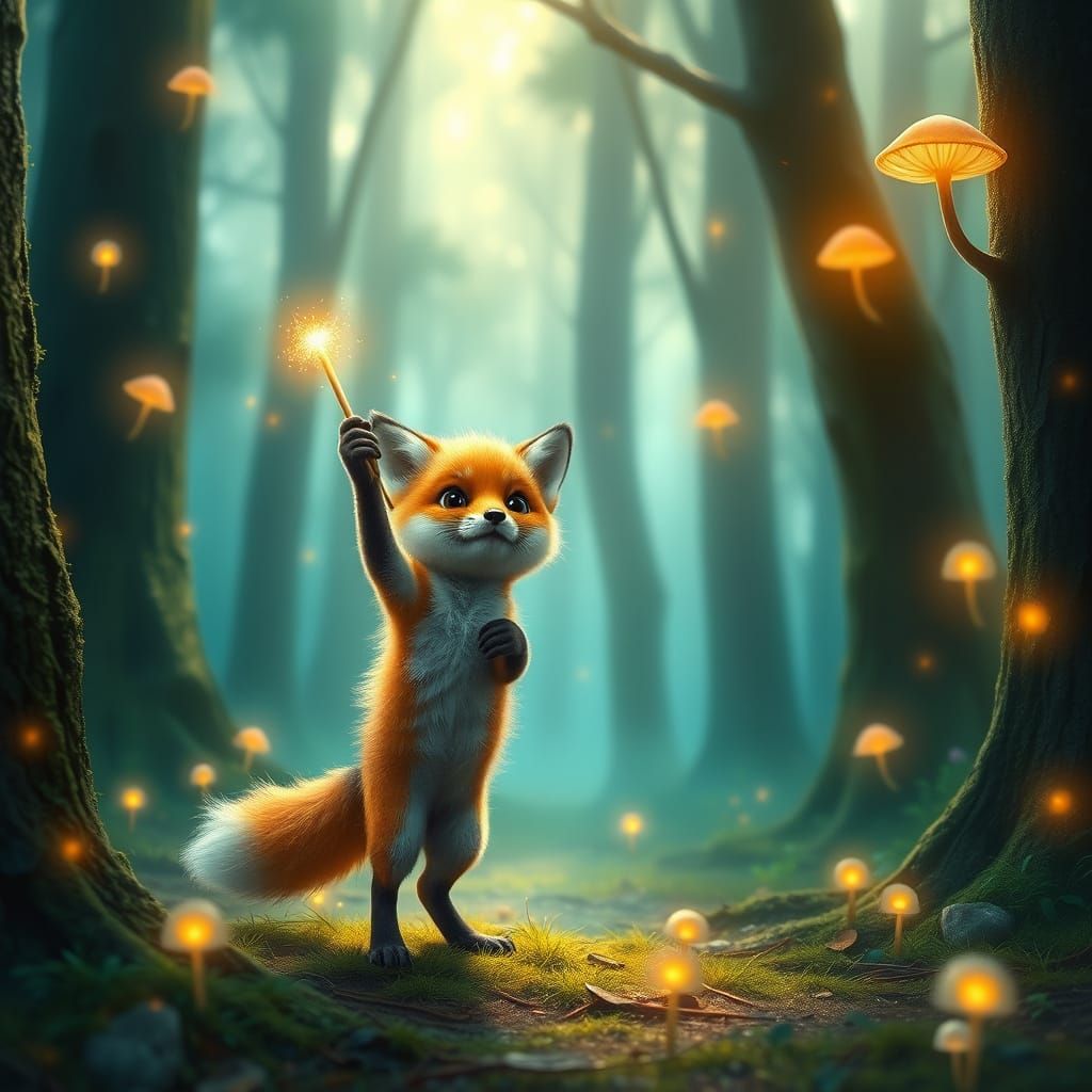 Whimsical Fox Ballerina in a Vibrant Forest Scene