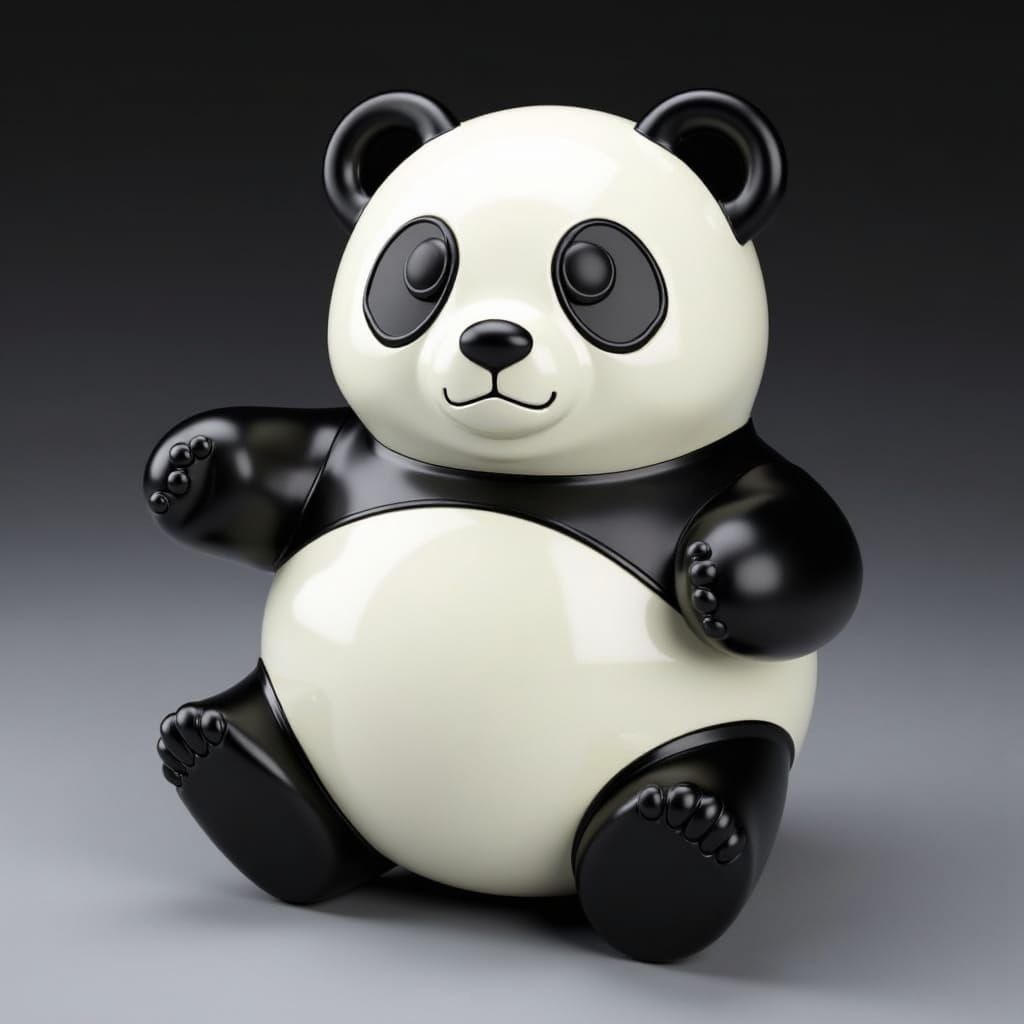 a panda bear that has the shape and shine of billiard balls. The head is the white billiard ball, the arms are the black...